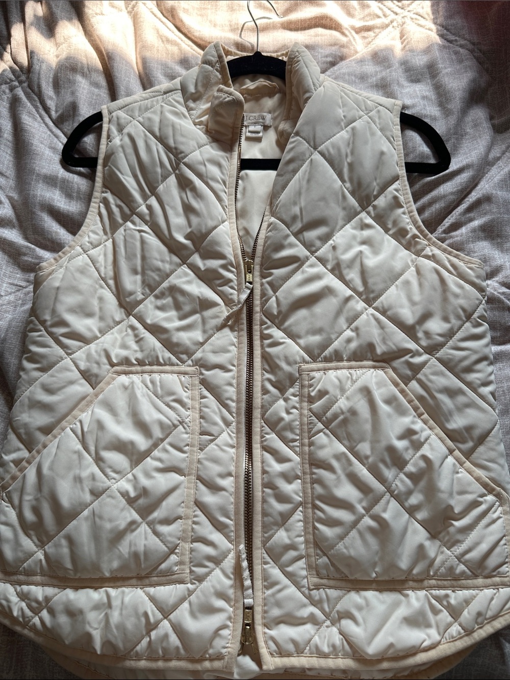 J. Crew Cream Quilted Zip Vest